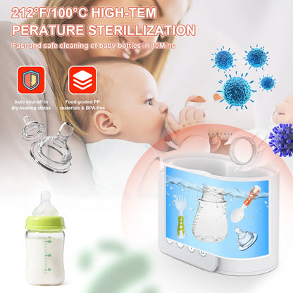Baby , 9-In-1 Portable  with LCD Display, Double Bottles Fast Milk Warmer, White