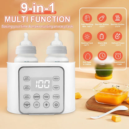 Baby , 9-In-1 Portable  with LCD Display, Double Bottles Fast Milk Warmer, White